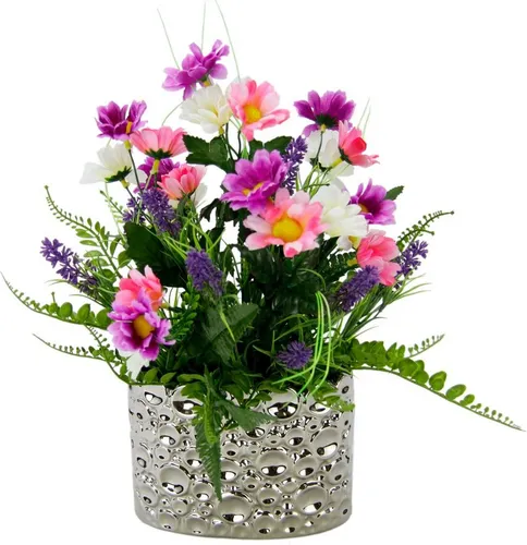 Kunstpflanze Margeriten/Lavendel, I.GE.A. - Pflegeleichte Dekoration - Kunstpflanzen für stilvolle Wohnräume, 32 cm hoch, überzeugen durch authentische Blüten und einen detailreichen Topf. Ideal für Wohnzimmer und Diele, ganz ohne Pflegeaufwand.
