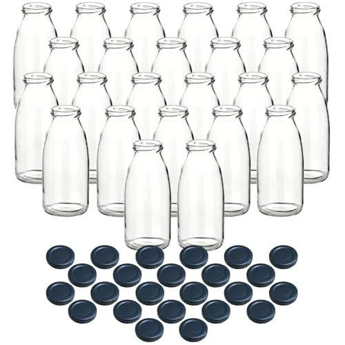 gouveo 24er Set 250 ml Saftflasche mit Schraubdeckel schwarz-matt - Hochwertige 250 ml Glasflaschen mit TO 43 Schraubverschluss. Ideal zum Abfüllen von Säften, Smoothies und mehr. Robust, wiederverwendbar und spülmaschinenfest – perfekt für nachhaltige Aufbewahrung!