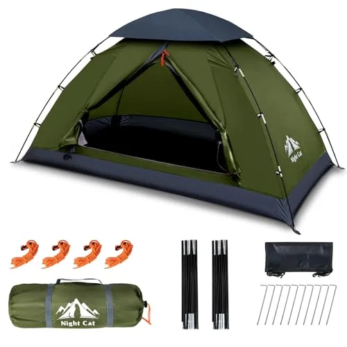 Night Cat Zelt für 1 Person - Wasserdicht und Leicht für Camping - Kuppelzelt für 1 Person, wasserdicht mit 3000 mm Gewebe, bietet ausreichend Platz und ist leicht zu transportieren – ideal für Wanderungen und nächtliche Abenteuer.
