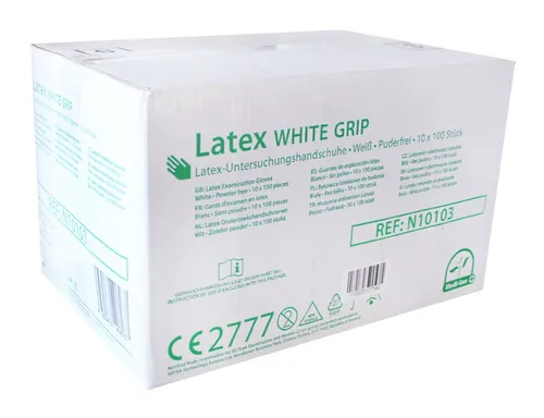 Medi-Inn Latex White Grip Einmalhandschuhe, puderfrei, 1000 Stück - Arbeits- & Schutzkleidung, reißfeste Naturlatex-Handschuhe mit texturierter Oberfläche für optimalen Grip und Sicherheit, ideal für medizinische Anwendungen.