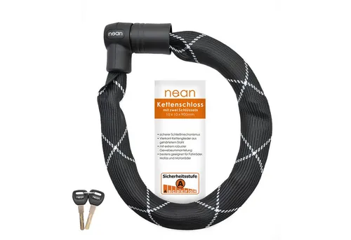 nean massives Kettenschloss für Motorrad und E-Bike - Hochwertiges Fahrrad-Kettenschloss mit gehärteten Stahlgliedern und robuster Textilummantelung für optimalen Diebstahlschutz. Ideal für Motorräder und E-Bikes, schützt vor Lackschäden.