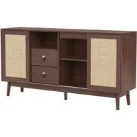 Sideboard 155x38x80 cm mit Rattanschiebetüren und Massivholzfüßen
