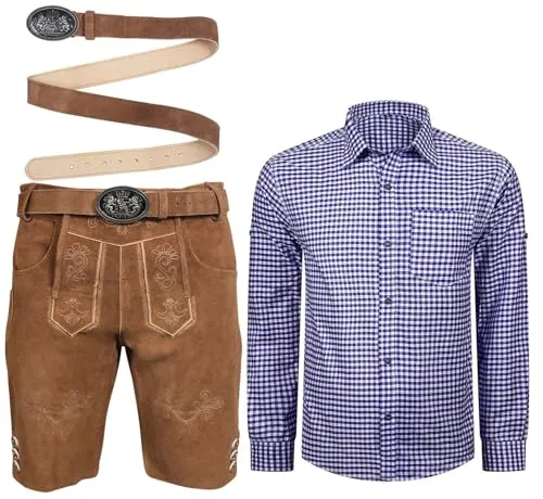 ALL THE GOOD Herren Trachten Set Lederhose mit Gürtel & Trachten Hemd