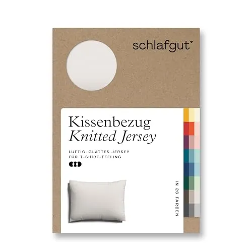 schlafgut Knitted Jersey Kissenbezug 60x80 cm Sand Light Uni weicher Premium Kopfkissenbezug einzeln, faltenfrei mit Elasthan