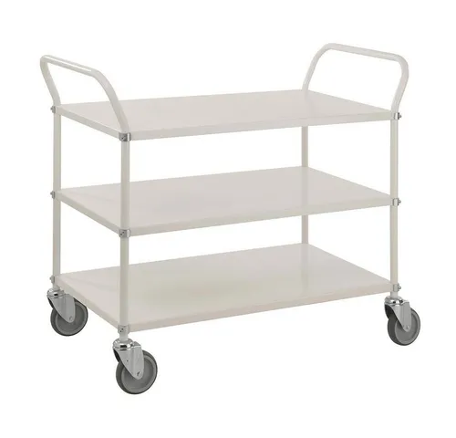 Servierwagen mit 3 Böden - 250 kg Traglast, weiß - Vielseitiger Etagenwagen mit 3 stabilen Metallböden, ideal für den Einsatz in Gastronomie und Haushalt. Mit großen 125 mm Drehgestellrollen für einfache Manövrierbarkeit.