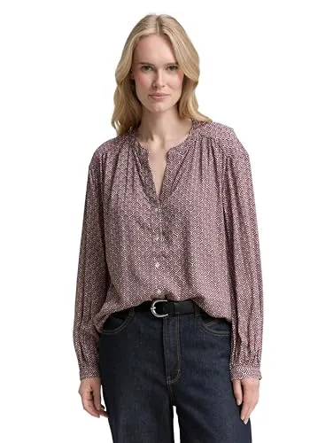 TOM TAILOR Damen Bluse 1047584 - Red Geometric Minimal Design, Größe 40 - Stylische langärmlige Bluse von Tom Tailor mit optimaler Passform für hohen Tragekomfort. Ideal für jeden Anlass.