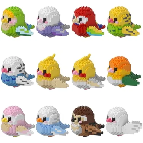 HJPLPXH Papageien-Micro-Mini-Baustein-Sets, Geburtstagsgeschenk für Kinder, Tier-Baumodellbausätze, Mini-Steine, Vogel-Serie, Spielzeug für Kinder