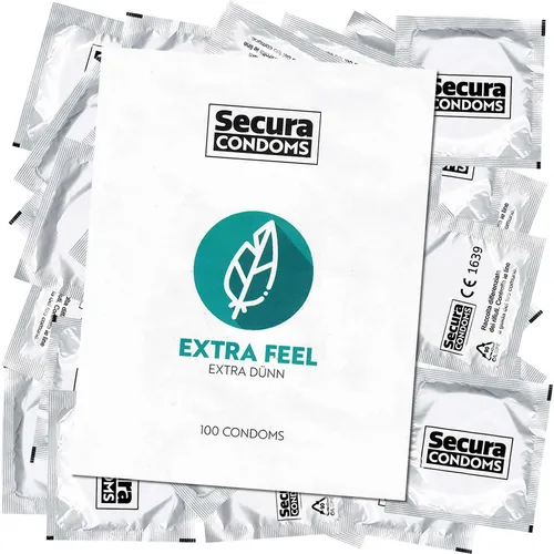 Secura Extra Feel Kondome – 100 Stück - Erleben Sie intensives und natürliches Liebesspiel mit Secura Extra Feel Kondomen. Extra dünn für ein hautnahes Gefühl, großzügig befeuchtet für maximalen Komfort. Diskrete Lieferung für Ihre Privatsphäre.
