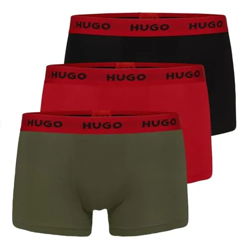 HUGO 3er Pack Herren Boxershorts Long Boxer Unterhosen Trunk Triplet EOSP - Bequeme Boxershorts im 3er Pack aus hochwertiger Baumwollmischung, ideal für den täglichen Komfort. Stilvoller Markenschriftzug am Bund und doppelter Frontbereich für zusätzlichen Halt. Perfekt für jeden Tag!  