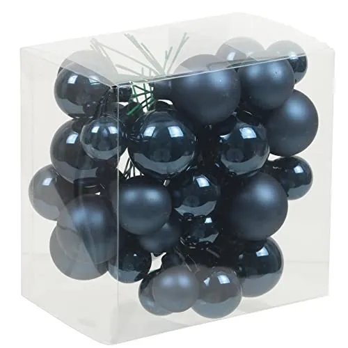 Bündel mit Glaskugeln an Draht (insg. 36 Weihnachtskugeln) - Weihnachtsdeko - Baumkugeln an Draht - Adventsdeko zum Stecken - Spiegelbeeren (Nachtblau)