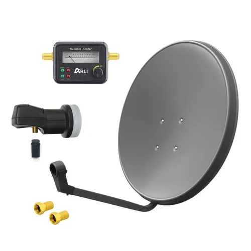 ARLI 60cm HD Sat Anlage mit Single LNB und Satfinder - SAT-Antenne für optimalen Empfang von Astra 19,2° oder Hotbird 13° in Deutschland. Ideal für Zuhause, Garten oder Camping, inklusive Satfinder für einfache Ausrichtung und hochwertige F-Stecker für beste Signalübertragung.