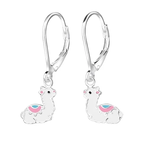 Monkimau - Alpaka Kinder und Mädchen - Ohrringe, Ohrstecker, Ohrschmuck - aus 925 Sterling Silber, Sterling Silber - hypoallergen & nickelfrei, Motivgröße 9 mm x 8 mm - für Kinder und Mädchen