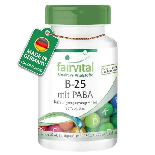 Fairvital | Vitamin B Komplex + PABA, Vitamin B-12, Folsäure, Cholin & Inositol - HOCHDOSIERT - VEGAN - 90 Tabletten