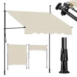 Klemmmarkise für Balkon mit Kurbel - UV-beständig, ohne Bohren, Beige - Robuste Klemmmarkise aus 280 g/m² Polyester mit Polyurethan-Beschichtung. Wasserdicht und farbecht. Flexibel höhenverstellbar (212–310 cm), ideal für Balkon oder Terrasse. Schnelle Montage ohne Bohren – perfekt für Mietwohnungen.