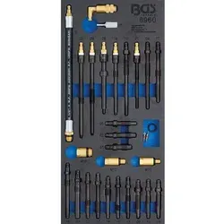 BGS 6960 Werkstattwageneinlage 1/3: Adapter-Satz für Kompressions- und Druckverlusttester - Kompressionstester-Zubehör für Diesel- und Benzinmotoren, 30-tlg. Set mit vielseitigen Adaptern für präzise Druckmessungen.