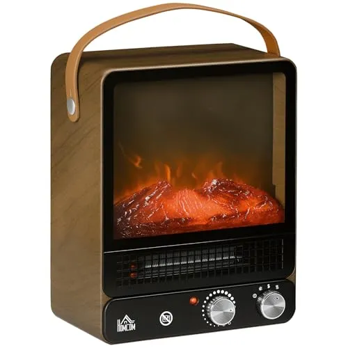HOMCOM Elektrokamin mit Flammeneffekt - Elektrischer Kamin mit realistischer LED-Flammenoptik, 3 Heizmodi und Überhitzungsschutz – ideal für gemütliche Wärme in kleinen Räumen bis 20 m².
