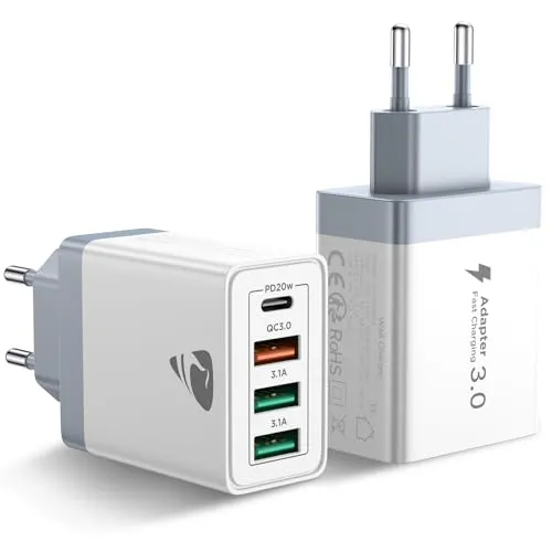 USB C Ladegerät,2-Pack 40W 4 Ports Type C Adapter Schnellladegerät Mehrfach mit 1 C und 3 USB A,PD 20W QC 3.0 Ladestecker USB Schnellladen für iPhone 16 15,Motorola g54,Xiaomi Note 13,Huawei 70