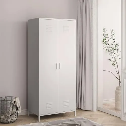 [en.casa] Kleiderschrank Seinäjoki – Moderner Metallschrank mit optimaler Luftzirkulation - Kleiderschränke – Funktionales Design mit integrierter Garderobenstange und Lüftungsschlitzen für ideale Luftzirkulation und vielseitige Nutzung.