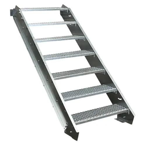 Srm-Design 7 Stufen Edelstahlleiter - Mehrzweckleiter, witterungsbeständig und ideal für Außentreppen mit einer maximalen Höhe von 140 cm.