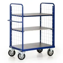 Protaurus Etagenwagen R1200 mit 3 Ladeflächen und Gitter-Stirnwänden 1500mm hoch 1600x800mm