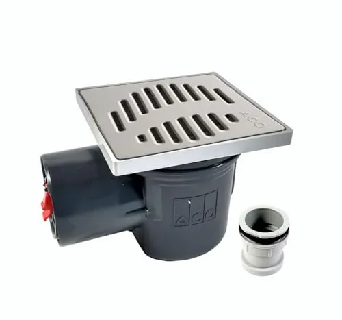 ACO Kellerablauf Junior DN100 mit Rückstauverschluss - Baudrainagen mit handverriegelbarem Notverschluss und zwei Rückstauklappen, ideal für effektiven Schutz vor Rückstau und Geruchsbelästigung.