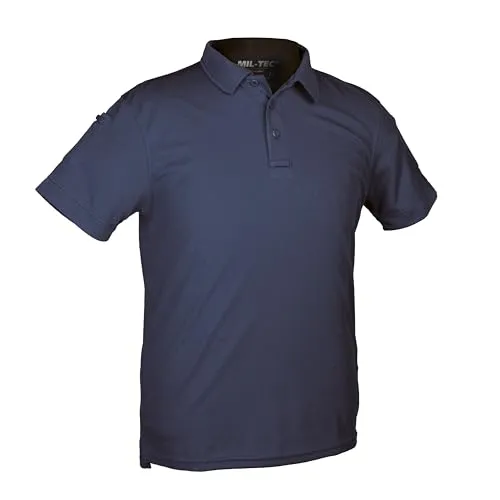 Mil-Tec Tactical Quick Dry Poloshirt Herren • Kurzarm Polo mit Klettfläche & Ärmeltaschen • Atmungsaktives, schnelltrocknendes Funktionsshirt • T-Shirt für Freizeit, Einsatz, Arbeit • Dunkelblau, XXL