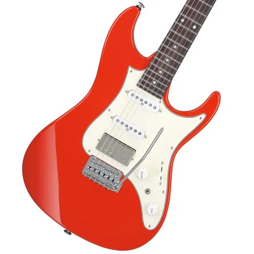 Ibanez Prestige AZ2204NW-VR Vermillion Red E-Gitarre - Hochwertige ST-Style E-Gitarre mit geröstetem Ahorn-Hals und Seymour Duncan Tonabnehmern für vielseitigen Klang; inkl. Hardcase, Made in Japan.
