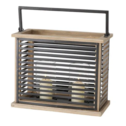 Laterne Windlicht Metall Holz Lamellen mit Glaseinsatz von BOLTZE