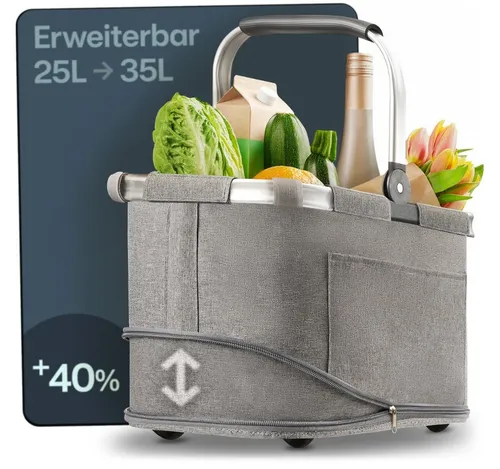 Praknu Faltbarer Einkaufskorb – 2 in 1 Erweiterbar mit Waschbarem Bezug und Alurahmen
