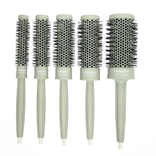 TERMIX Nature Profi-Rundbürsten-Set, 5 Stück (Ø17-Ø43) - Haarbürsten mit PURE TECH-Technologie für saubere Luft und schnelles Trocknen. Ergonomische Griffe und ionisierte Fasern sorgen für perfektes Styling und Glanz.