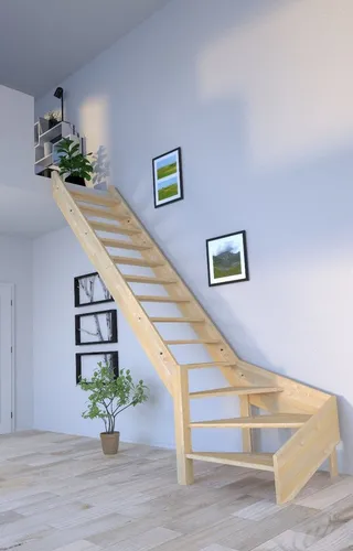 Starwood Holztreppe Korfu ¼ gewendelter Ausführung links - Massivholztreppe für individuelle Gestaltung, ideal für Geschosshöhen bis 300 cm. Robuste Fichtenleimholz-Konstruktion, perfekt für jeden Wohnraum.