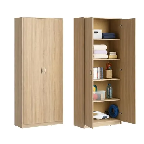 Aktenschrank mit 5 Fächern - Mehrzweckschrank in modernem Design - Bücherregal mit 4 Einlegeböden und 2 Türen, bietet viel Stauraum und besticht durch seine matte Oberfläche und hochwertige Polymergriffe.