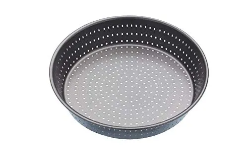 MasterClass Crusty Bake 23 cm tiefe gelochte Kuchenform mit PTFE-, PFOA- und BPA-freier Antihaftbeschichtung, robuster 1 mm dicker Kohlenstoffstahl, 9-Zoll-Rundform, grau