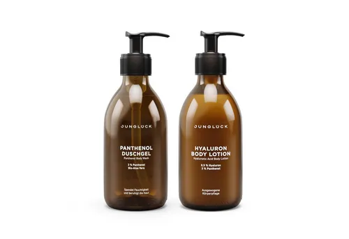 JUNGLÜCK Hautpflege-Set Körperpflege mit Duft, 1-tlg. - Entdecke die perfekte Pflegekombination für deine Haut! Das Set enthält ein mildes Duschgel und eine hydratisierende Body Lotion mit erfrischendem Duft. Ideal für eine sanfte Reinigung und intensive Feuchtigkeit.