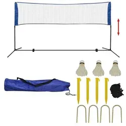vidaXL Badmintonnetz-Set mit Federbällen 300 x 155 cm - Badmintonnetz-Set für Badminton, Volleyball und Tennis, schnell auf- und abbaubar, mit Tragetasche für einfachen Transport und Aufbewahrung.