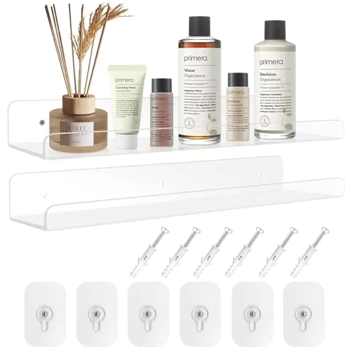 Wandregal,2 Stück 30X10X4cm/Acryl Regal Set,Acryl Wandregal Transparent, Küchenregal Wand Ohne Bohren,Schweberegal für Schlafzimmer/Kinderzimmer/Wohnzimmer/Bad/Küche Lagerung & Organisation (klar)