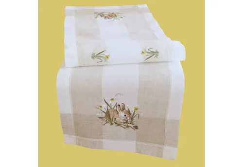 Raebel OHG Tischläufer - ecru/beige-bunt Stickerei ''Hasen'' Leinenoptik (40/140)
