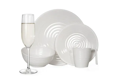 Moritz Geschirr-Set Melamin Camping Geschirr Crema + Tiamo Champagner Gläser