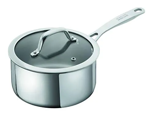 KUHN RIKON Allround Stielkasserolle mit Glasdeckel, 1 Liter/14 cm, Edelstahl, für alle Herdarten inkl. Induktion, Silber