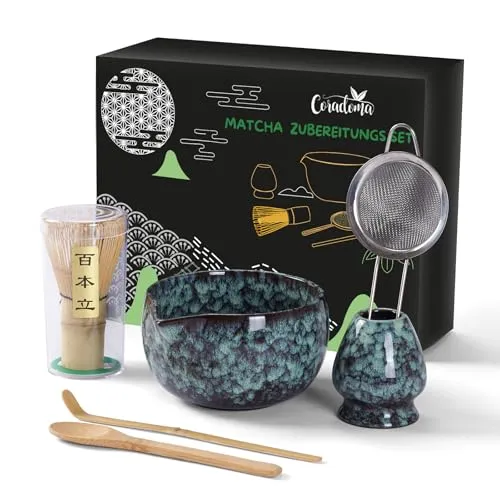 Coradoma Matcha Tee Set – Japanisches Ceremonial Set für Teezeremonie - Entdecken Sie das 7-teilige Matcha Tee Set mit hochwertigen Bambuswerkzeugen und Keramikschale. Ideal für authentische Teezeremonien und kreative Getränke. Perfekt als Geschenk für Matcha-Liebhaber!