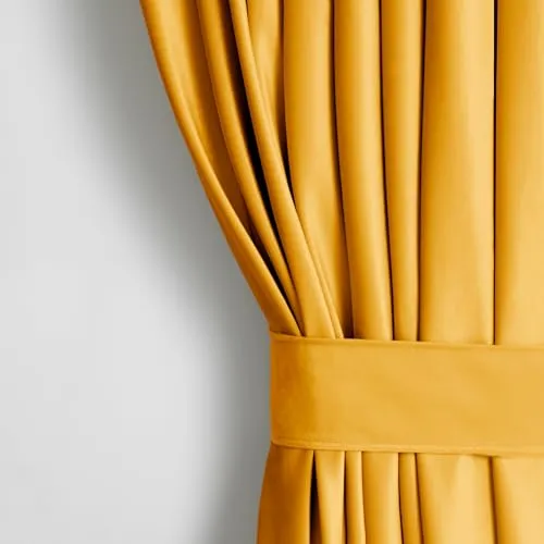 AmeliaHome Velvet Optik Vorhang Set 270 x 140 cm - Senfgelb - Schiebevorhänge in modischer Senfgelb-Velvet Optik, ideal für jede Wohnraumgestaltung. Halbverdunkelung mit bis zu 77% Lichtregulierung und einfache Montage dank vielseitigem Kräuselband.