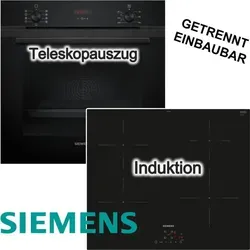 SIEMENS Herdset Backofen Teleskopauszug 3D Heißluft + Induktionskochfeld rahmenlos iQ100 powerBoost touchControl