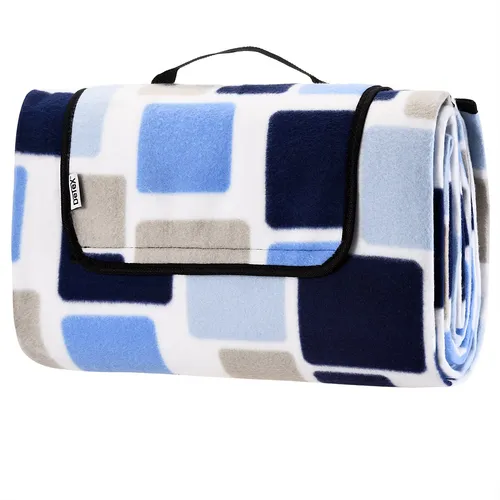 Picknickdecke Quadrate/Blau 2x2m - Camping-Zubehör mit 3 effektiven Schichten, wasserdicht und wärmeisolierend. Ideal für Picknicks, Strandtage oder Grillpartys – bietet Platz für 4-6 Personen und ist leicht transportierbar.