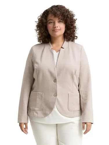 TOM TAILOR Damen Blazer 1048392 in Soft Taupe Melange - Eleganter Blazer für Damen in Melange-Optik, aus pflegeleichtem Ottoman-Stoff für hohen Tragekomfort und Bewegungsfreiheit. Ideal für stilvolle Anlässe.