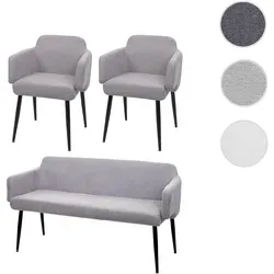 Esszimmer-Set HWC-L13, 2er-Set Stuhl+Sitzbank Esszimmergruppe Sitzgruppe Esszimmergarnitur, Stoff/Textil ~ grau
