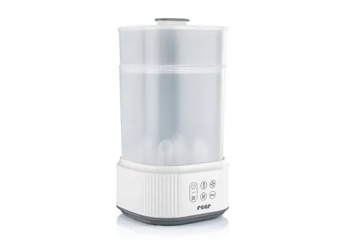 reer VapoDryS Dampfvaporisator mit Trocknungsfunktion - Vaporisatoren für eine schnelle und umweltfreundliche Desinfektion von Babyfläschchen in nur 10 Minuten, inklusive praktischer Trocknungsfunktion für sofortige Einsatzbereitschaft.