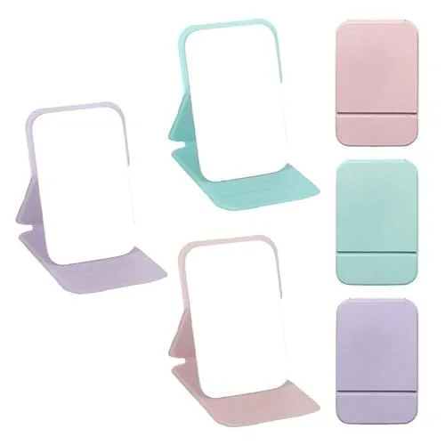 Pluvyze 3 Stück Taschenspiegel Klappbar,Kleiner Spiegel,Spiegel klein,Tragbar und Faltbar Dreischichtiges Rillendesign Einstellbarer Winkel