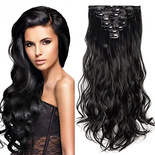 Elailite Clip in Extensions wie Echthaar günstig Haarteile 8 Tresssen 18 Clips für komplette Haarverlängerung Gewellt Haarextensions 24
