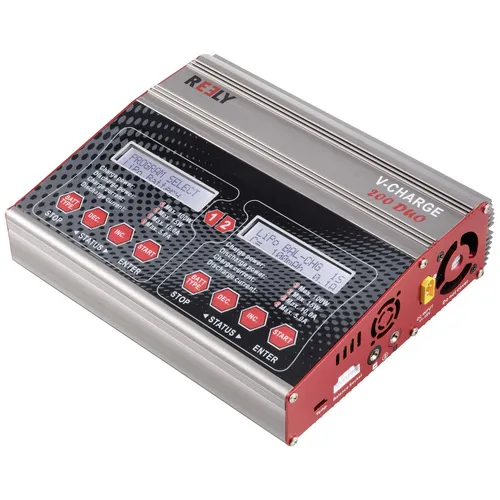 Reely V-Charge 200 Duo Modellbau-Multifunktionsladegerät - Spezial-Ladegeräte für Modellbauer, lädt 2 Akkus gleichzeitig und unterstützt NiMH, LiPo, LiIon und LiHV.