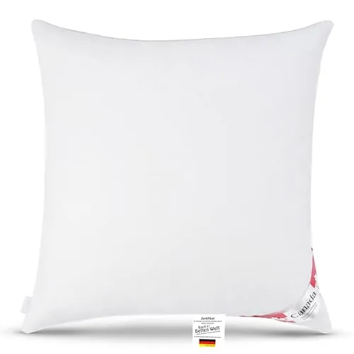 Bach's Betten Welt Canada Daunenkissen Quattro 80x80 cm 750g - Weiches Kopfkissen mit 750g Füllung aus 90% Daune und 10% Federn. Ideal für erholsamen Schlaf, geprüft nach Oeko-Tex Standard 100. Kommt in praktischer Aufbewahrungstasche.